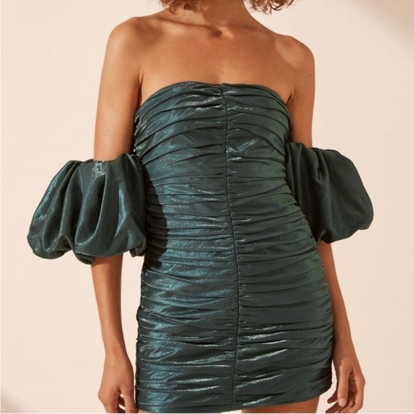 SHONA JOY x Free People Rosemary Green Ruched Miramare Mini Dress - Picture 9 of 12